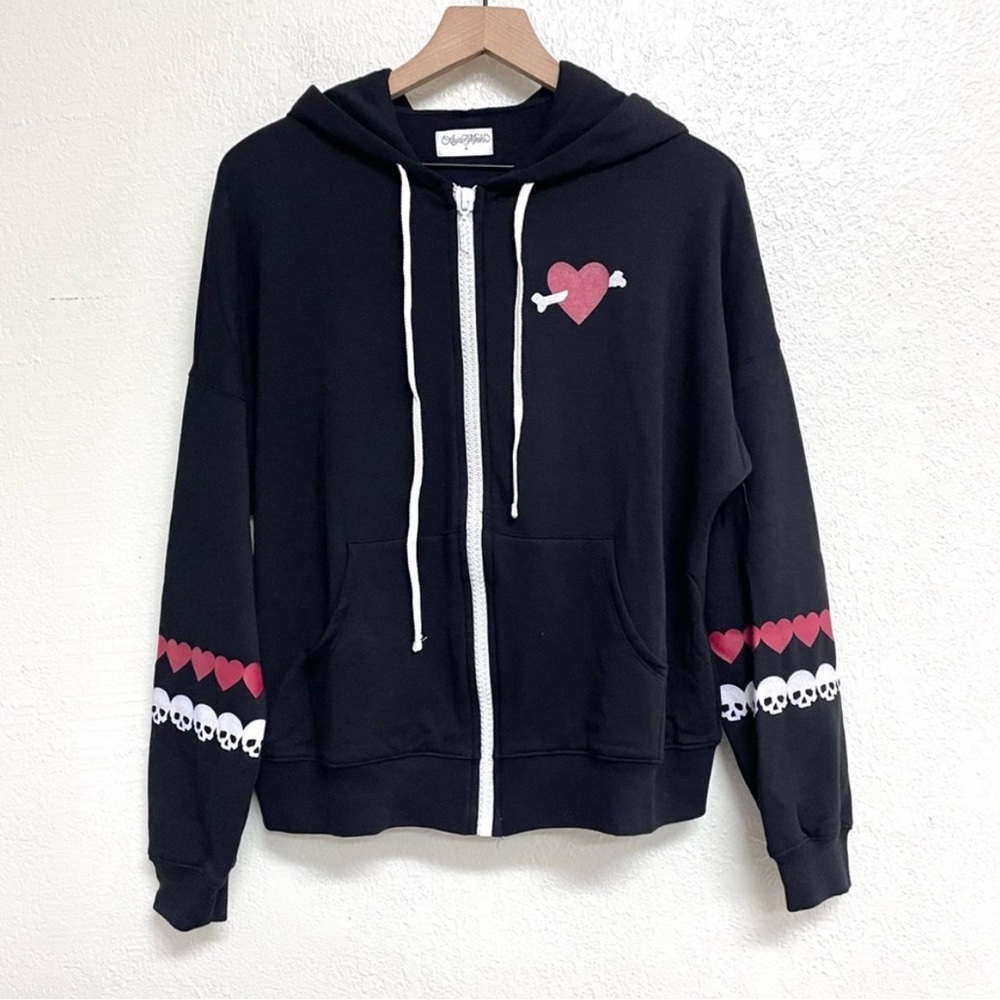 Lauren Moshi Lips Heart Diamond Zipper Sweatshirt